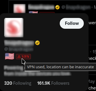 VPN warning badge next to location flag