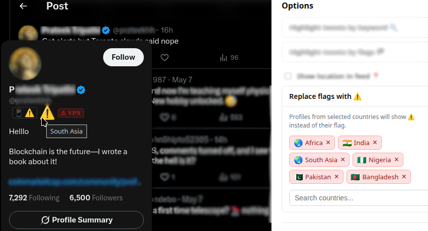Warnings instead of selected country flags